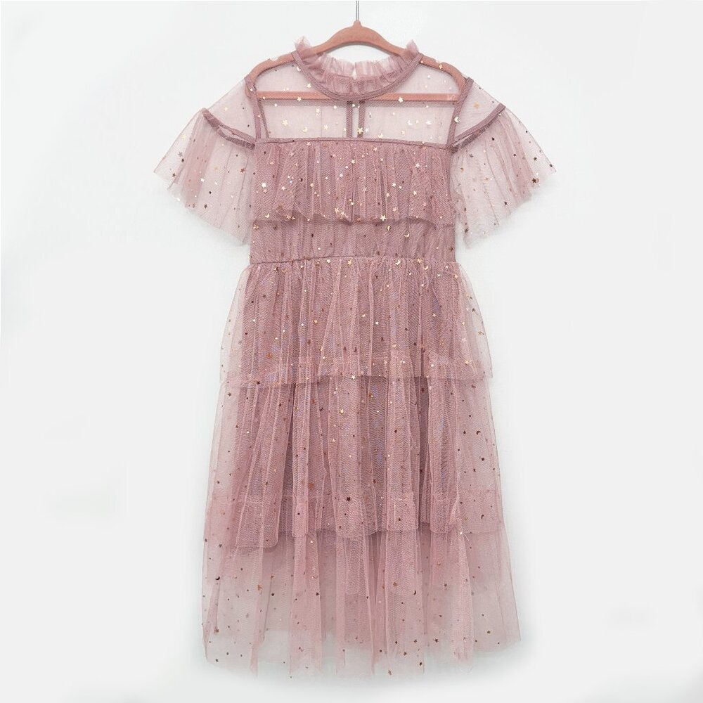 SHEIN Girls Ruffle Frill Neck Mesh Dress Tulle Dress Size 5-6Y (120)